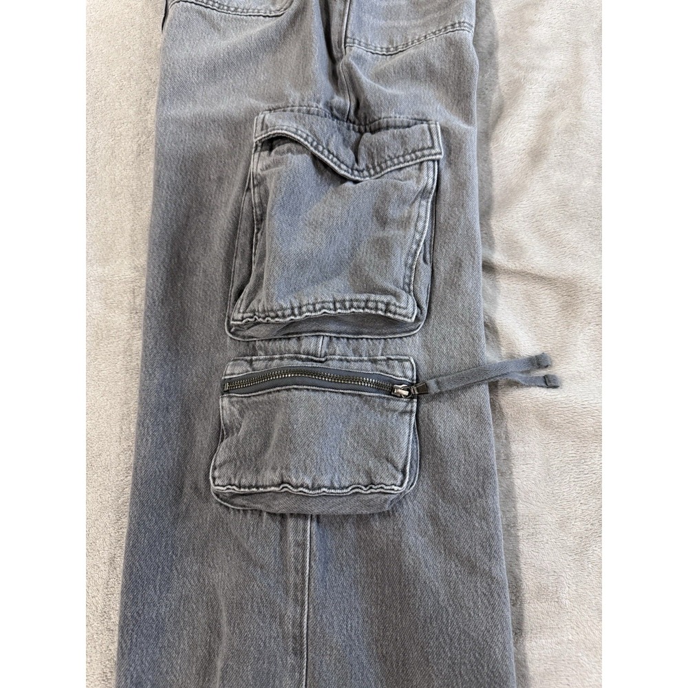 Aeropostale Gray Denim Cargo Jeans Wide Leg Baggy Multi-Pocket Elastic Waist - Picture 9 of 9